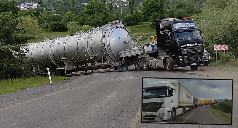 Virajı Dönemeyen TIR Trafiği Felç Etti
