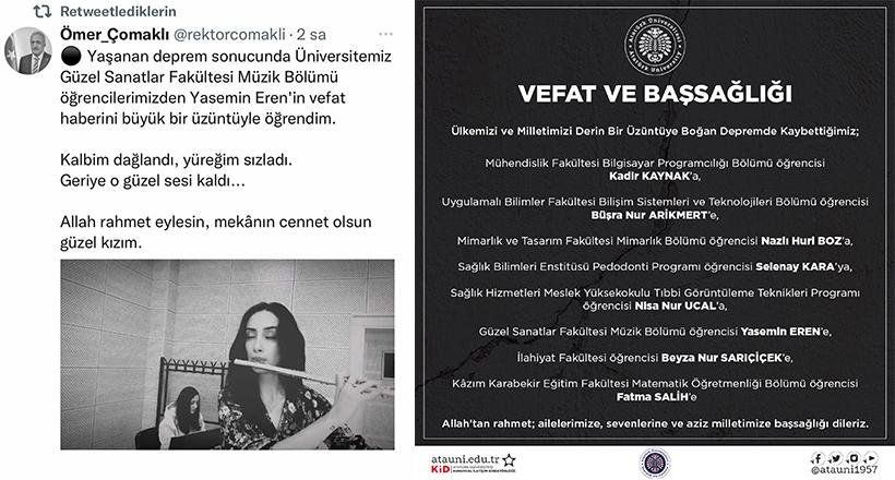 Rektör Çomaklı’dan taziye mesajı