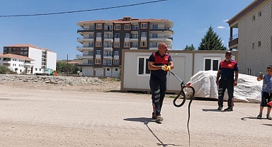 Evin bahçesine giren yılan korkuttu