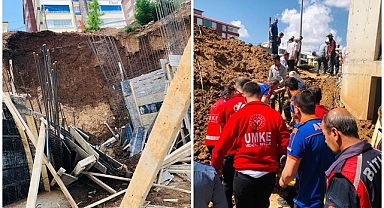 İnşaatta toprak kaydı, işçileri AFAD ve UMKE ekipleri kurtardı