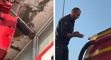 Yuvasından düştü, yardımına itfaiye koştu!