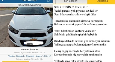 Aracını şiir ile satışa sundu
