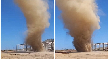 Oluşan dev hortum korkuttu! Tozu dumanı birbirine kattı