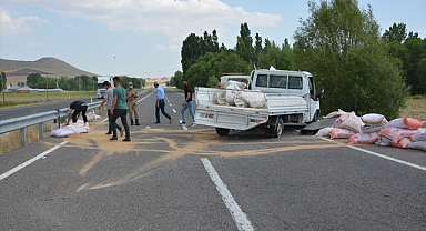 Orta refüje çarpan kamyonet devrildi