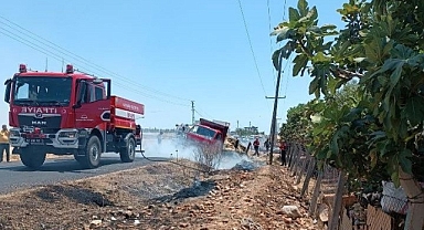 Saman yüklü kamyon alev alev yandı   