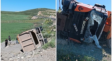 Şarampole devrilen araçta can verdi