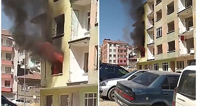 Ağır hasarlı binada yangın