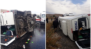 Kontrolden çıkan minibüs yan yattı! Yaralılar var
