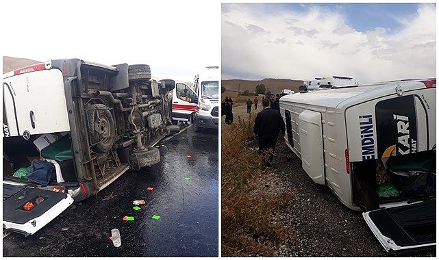 Kontrolden çıkan minibüs yan yattı! Yaralılar var