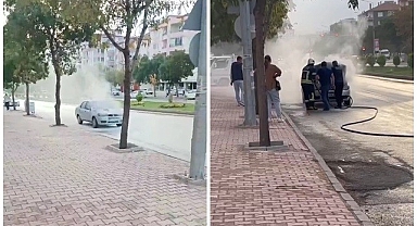 Seyir halindeki otomobil alev aldı