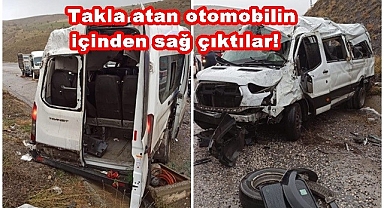 Takla atan otomobilin içinden sağ çıktılar!  