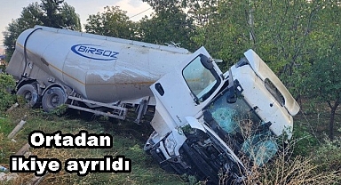 Şarampole devrilen tanker ortadan ikiye ayrıldı! 