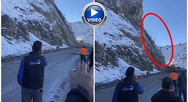 Dağdan kopan kayalar korkuttu!