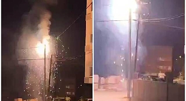 Elektrik direği havai fişek gibi patladı