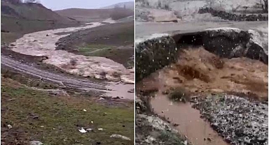 Yağış sonrası dereler taştı, sel nedeniyle yol çöktü