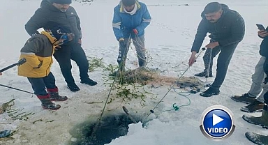 Buz tutan gölde balık avı!