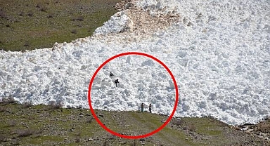 Çığın düştüğü yerde fotoğraf çektirdiler