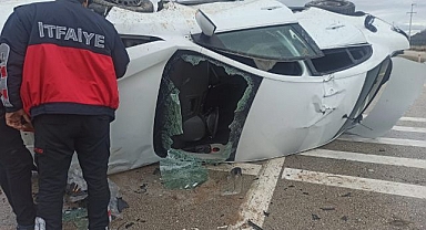 Direksiyon hakimiyetini kaybedip takla attı