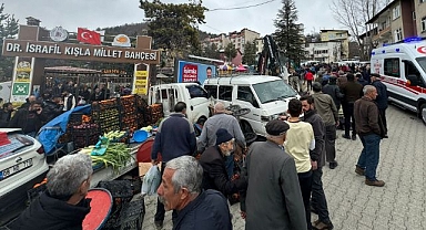 Freni boşalan iş makinesi pazara daldı