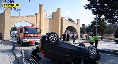 Takla atan araçtan yara almadan kurtuldu