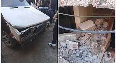 Freni patlayan araç eve daldı