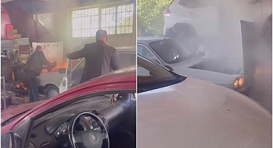 Tamir için sanayiye getirilen araç bir anda alev aldı
