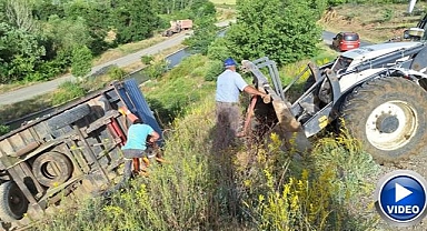Traktöre takılı römork şarampole uçtu