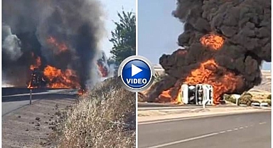 Akaryakıt yüklü tanker alev alev yandı