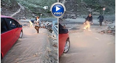 Dağdan kopan kayalar korkuttu!