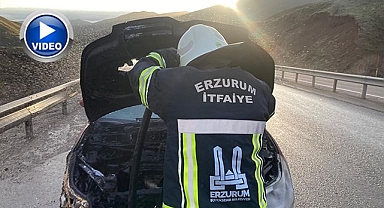 Erzurum'da Seyir halindeki araç yandı