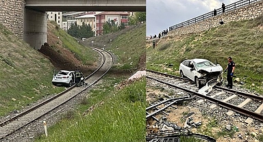 Kontrolden çıkan araç demiryoluna uçtu: 3 yaralı