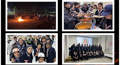 İzciler kamp ateşinin etrafında toplandı