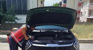 Otomobilin kaputuna sıkışan kediler kurtarıldı