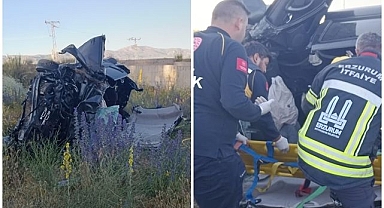 Takla atan araçta sıkışan sürücüyü itfaiye kurtardı