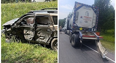 Tır otomobille çarpıştı! 5 kişi yaralandı