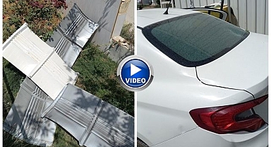 Rüzgarın uçurduğu sac otomobilin camını kırdı!
