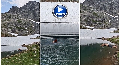 Yaz ortasında karla kaplı göle girdiler