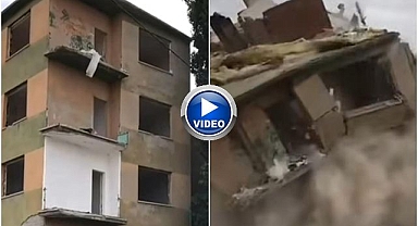 Bir titreme yetti; Aziziye'de bina yıkıldı!