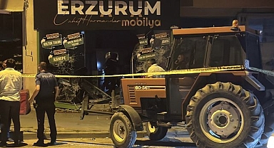 Erzurum'da esnaf kavgası! Traktörle dükkana daldı