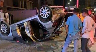 Otomobiller çarpışarak takla attı! 1 yaralı