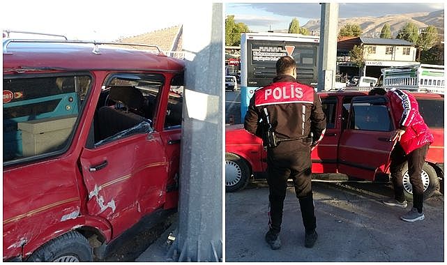 Dur ihtarına uymadı direğe çarptı!