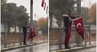 Duyarlı vatandaştan bayrağa saygı