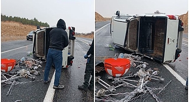 Kayganlaşan yolda devrildi!