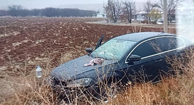 Kontrolden çıkan otomobil tarlaya uçtu