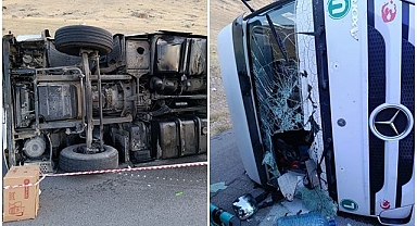 Kontrolden çıkan tır devrildi!