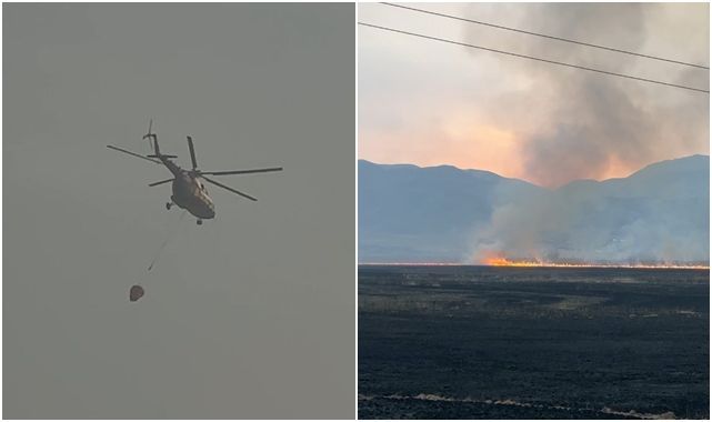 Sazlıkta çıkan yangına havadan müdahale