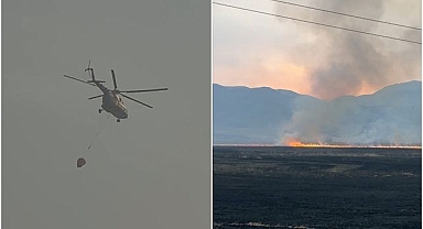 Sazlıkta çıkan yangına havadan müdahale