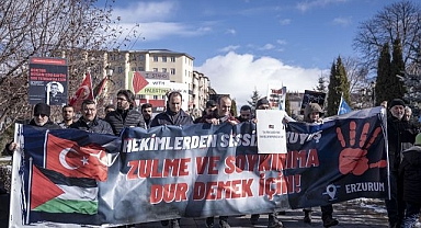 Erzurum'da soğuğa rağmen Gazze için yürüdüler