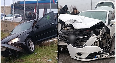 Kaza üstüne kaza! Çarpışmanın etkisiyle direğe çarptı!