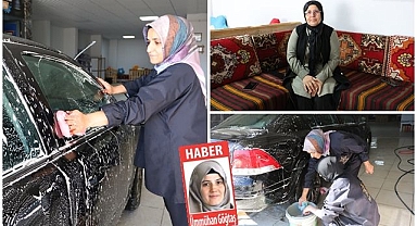 Tabuları tek tek yıktılar! Erzurum'da oto yıkamaya kadın eli